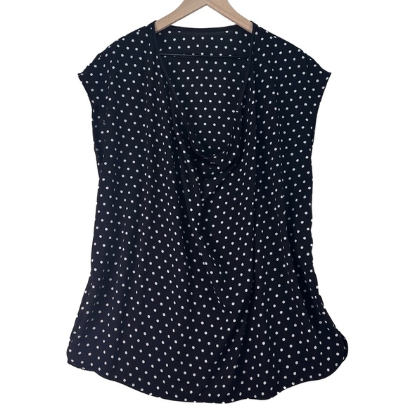 Black With White Polka Dots Sleeveless Cowl Neck Blouse Womens Size 2X - Picture 2 of 9
